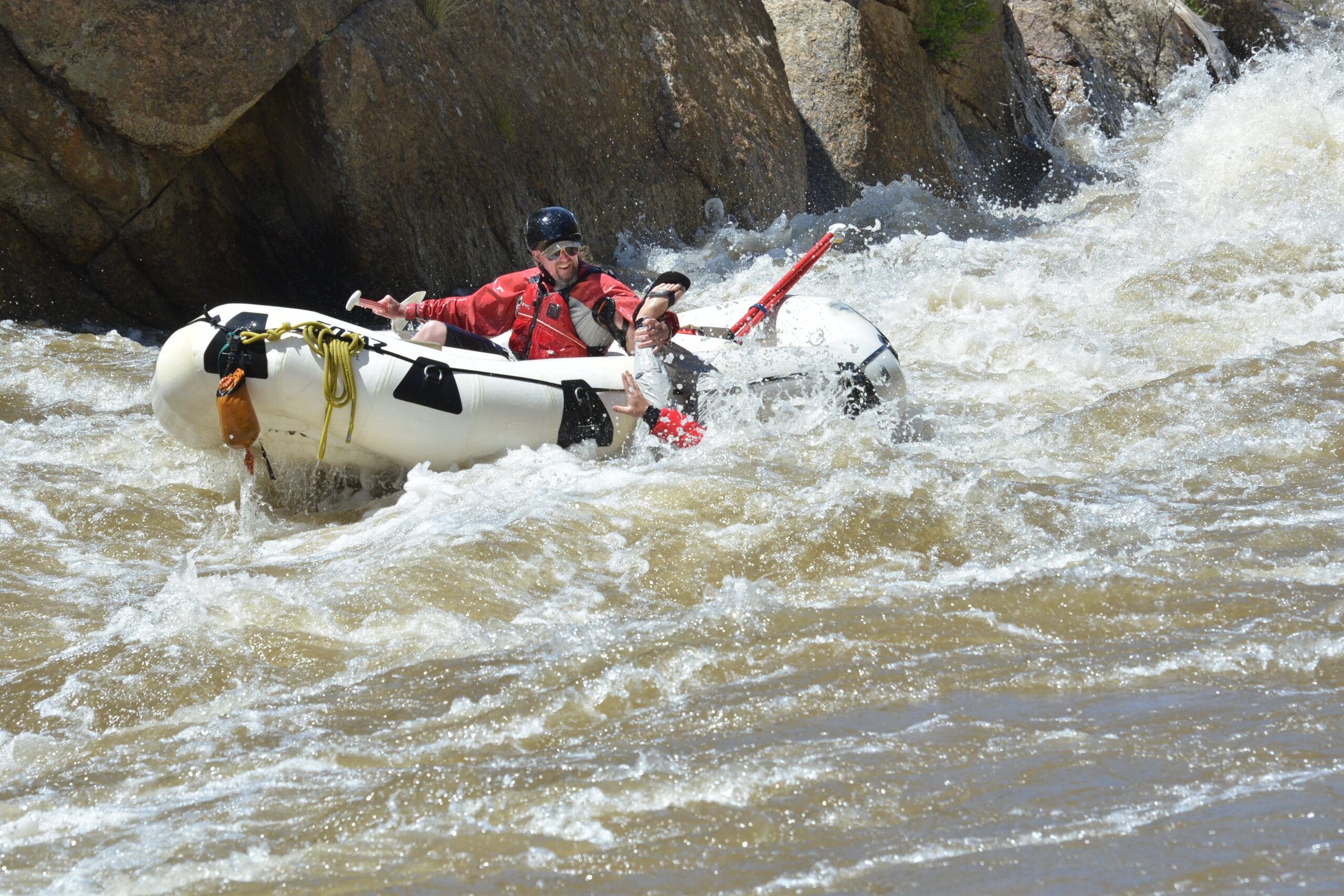 Tony falling out of raft