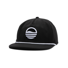 Front shot of black and white crushable rope golf hat