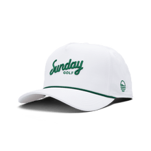 Front shot of green and white rope golf hat